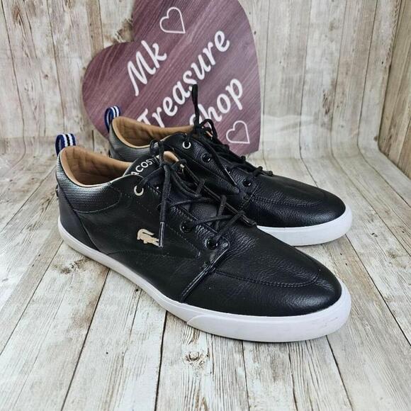 Men's Lacoste Black Leather Sneakers Size 11.5 - Picture 2 of 7